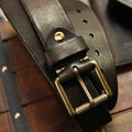 Handmade Extra Thick Men's Belt Brass Pin Buckle Genuine Leather Jeans Tooling Motorcycle Belt