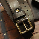 Handmade Extra Thick Men's Belt Brass Pin Buckle Genuine Leather Jeans Tooling Motorcycle Belt