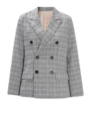 Women Plaid Double Breasted Pleated Elegant Blazer Jacket Fashion Spring Autumn