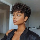 Black Layered Curly Pixie Wigs Human Hair Natural Realistic Tangle Free Pre Plucked For Women