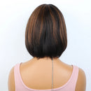 Short Straight Human Hair Bob Wig with Bangs Made Brown Honey Color Glueless