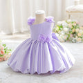 Lavender Purple Satin Kid Dress One Shoulder Pleated Waist Bubble Skirt Toddler Wedding Flower Girl Gown
