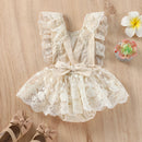 Baby Girls Summer Romper Floral Lace Embroidery Romper Dress Straps Sleeveless Sweet Triangle-Bottom Jumpsuit