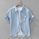 Men Retro Denim Short Sleeve Shirt Summer Casual Boho