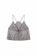 Summer Hand Beaded Sequin Embroidered Tank Top Women Front Knot Casual Vacation Crop Vest