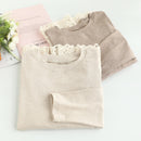 Girl Hollow Out Ruffled Hem Patchwork Cotton T-Shirts Women Autumn Casual Loose Shirts