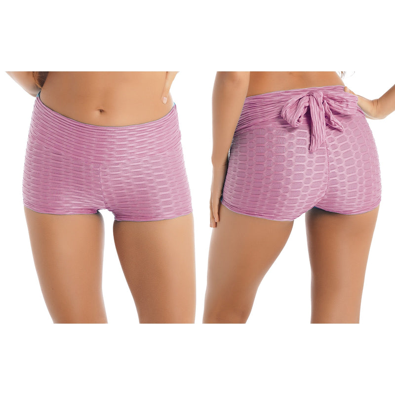 Womens High Waist Sport Shorts Wide Elastic Waistband Shirring Straps Bowknot Slimming Yoga Shorts Bubble Butt Shorts