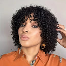 pixie cut short kinky curly human hair wigs for women natural black density hair 6inch machine made wig