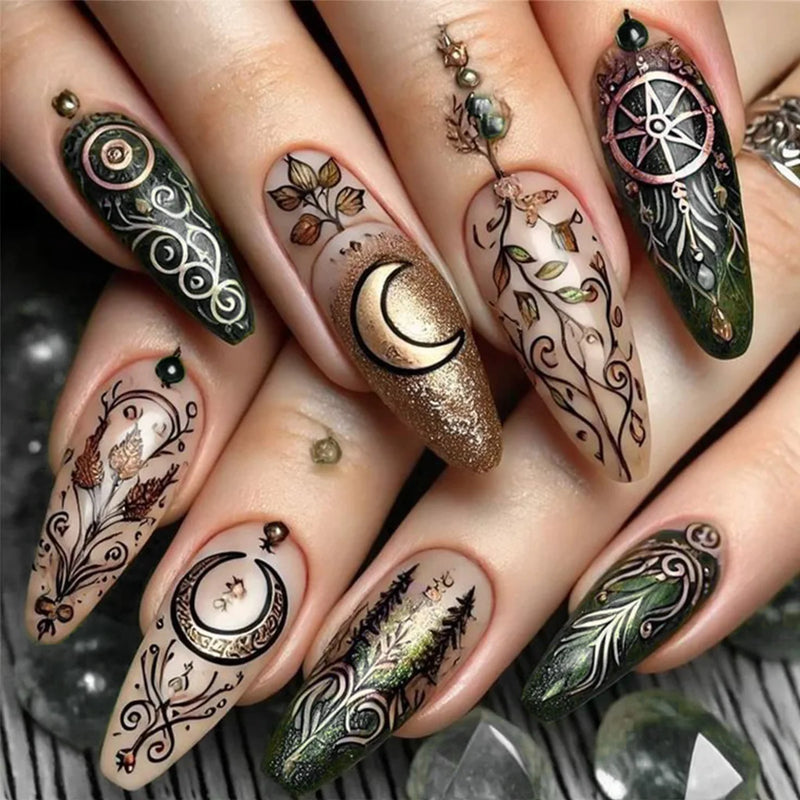 24pcs False Nails Press on Nails Retro Fake Nail Patch Women Lady Wearable Design