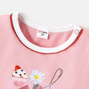 Toddler Girl Cotton Watermelon Print Lettuce Trim Short-sleeve Tee