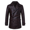 Men Leather Jacket Urban Retro Mid-length Belt PU Leather Coat Autumn Winter Motorcycle Leather Jacket