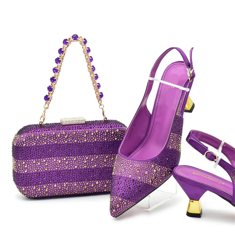 Set for Wedding Women Shoes and Bags To Match Set with Rhinestone Lady Pumps Women Shoes Luxury