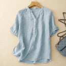 Cotton Linen Short Sleeve Women's Shirt Casual Loose Summer Style T-Shirt Artistic Retro Top