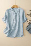Cotton Linen Short Sleeve Women's Shirt Casual Loose Summer Style T-Shirt Artistic Retro Top