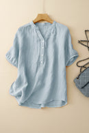 Cotton Linen Short Sleeve Women's Shirt Casual Loose Summer Style T-Shirt Artistic Retro Top
