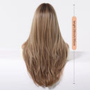 Blonde wig on a mannequin head with measurement label on a white background, Obroi