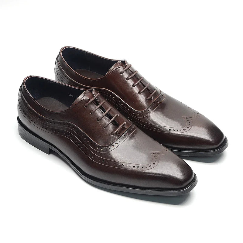 Classic Luxury Mens Dress Shoes Cowhide Genuine Leather Black Brown Lace-up Wingtip Brogue Business Office Formal Shoes for Men