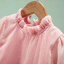Elegant Pink Girls' Dress with Tulle Skirt and Ruffled Sleeves - Perfect for Parties and Special Occasions
