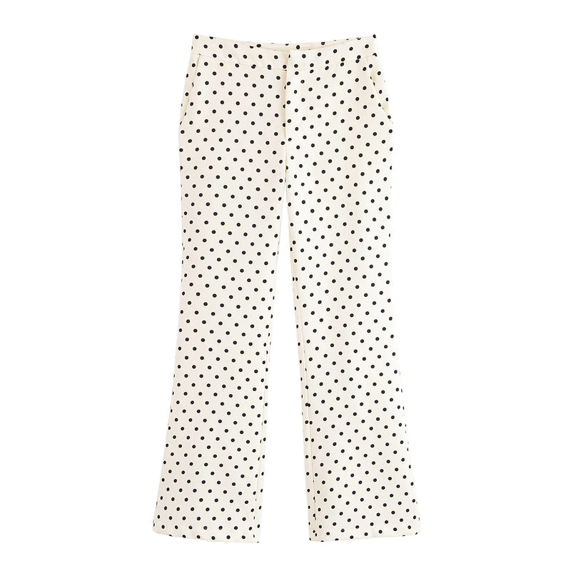 Women Polka Dot Flare Pants Autumn Casual Trousers Holiday Party Beach Leisure