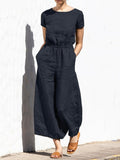 Summer Overalls Women Casual Short Sleeve Rompers Solid Jumpsuits  Oversized