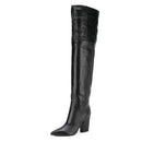 Leather Chunky High Heels Long Boots Winter Warm Shoes Retro Concise Women Over-the-knee Boots