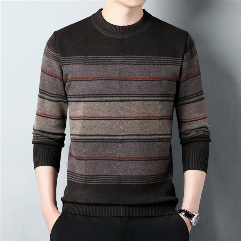 Casual O-Neck Striped Sweater Shirt Autumn Winter Knitwear Pullover Men Clothing Fashion Streetwear Jersey