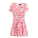 Women Floral Mini Dress Round Neck Short Sleeve Elastic Waist A-line Dresses Holiday