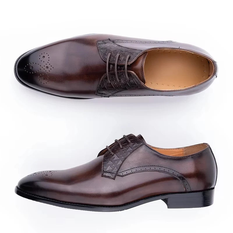Luxury Mens Leather Shoes Genuine Leather Elegant Dress Derby Formal Shoe
