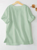 Summer Solid Tops Woman Short Sleeve V-Neck Chemise Female Loose Casual Cotton Blouse Oversize