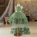 Children Party Dresses Sequins Collar And Sash Flower Tulle Trailing Carnival Costume for Little Girl White Ball Gow