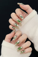 10pcs Handmade Press on Nail French Gem Nails Wearable Women Lady Green Crystal Decor False Nail Tips