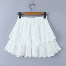Women Floral Embroidery White Mini Skirt Lady Vintage Elastic Waist Holiday Summer Skirts