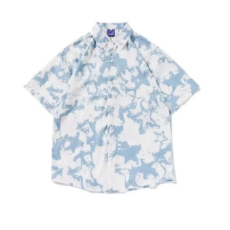 Star Short Sleeve Men Street Loose and Versatile Couple Shirt