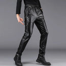 Autumn Winter Men Leather Pants Casual Thickened Cashmere Warm Motorcycle