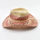 Natural Straw Hats for Women Ethnic Western Cowboy Hat Summer Holidays Beach Sun Hat