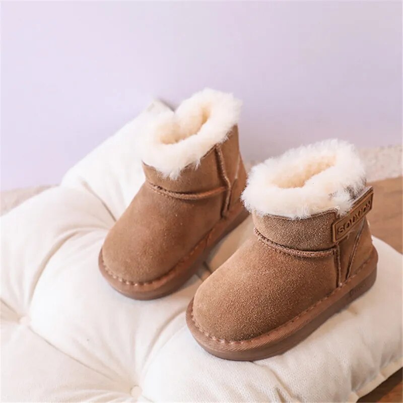 Winter Baby Boots Genuine leather Warm Plush Little Boys Shoes Non-slip Toddler Girls Snow Boots