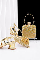 Gold Color Party for Women Shoes and Bag Mixed Package Sequins Handbag Italian Design Wedding