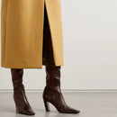 Western Women Boots Genuine Leather Heels Winter Shoes Ladies Long Chelsea Boot