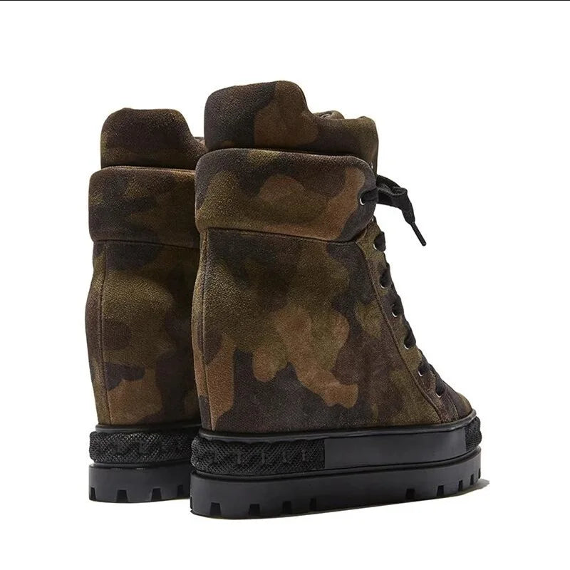 Camflague Shoes For Women Lace -Up Height Ankle Boots High Top Sneaker Leisure Shoes