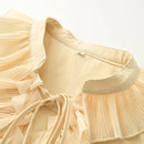 Women Lace Up Ruffled Pleated Pullover Blouse V-Neck Female Chic Lady Shirts