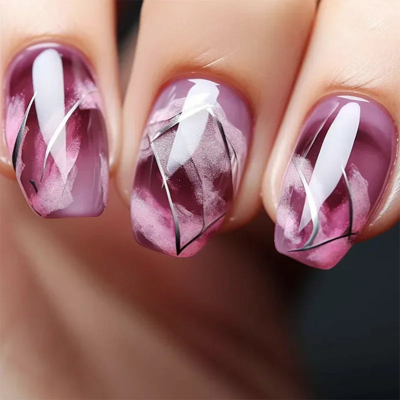 24Pcs Nails Press on Short Square Head False Nail Art Green Leopard Full Cover Nail Tips