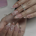 Brown Cat's Eye Full Cover Nail Tip Golden Flower Smudge Press on Nails Almond Reusable False Nails