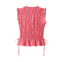 Women Plaid Pleated Bowed Lace Up Pullover Vest Female Chic Lady Tanks Tops