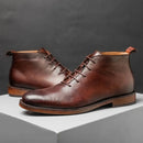 Retro Ankle Boots For Men Genuine Leather Shoes Elegant Lace Up Footwear