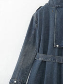Women Long Jackets Denim Trench Autumn Belt Loose Lapel Double Breasted Jean Windbreaker Streetwear Jacket