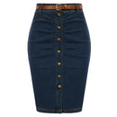 Women Jean Skirt With Belt High Waist Ruched Front Bodycon Skirt