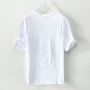 New linen embroidered round neck t-shirt men print-double-fish men t shirts short sleeve solid white tshirt mens camiseta tops