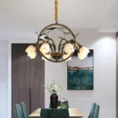 Nordic Decoration Chandelier Floral Wedding Pastoral Green Leaf Flower Glass Led Pendent Lamp