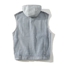 Men Spring Summer Autumn Denim Vest Jacket Teenagers Black Leisure Hooded Vests Coat Waistcoat