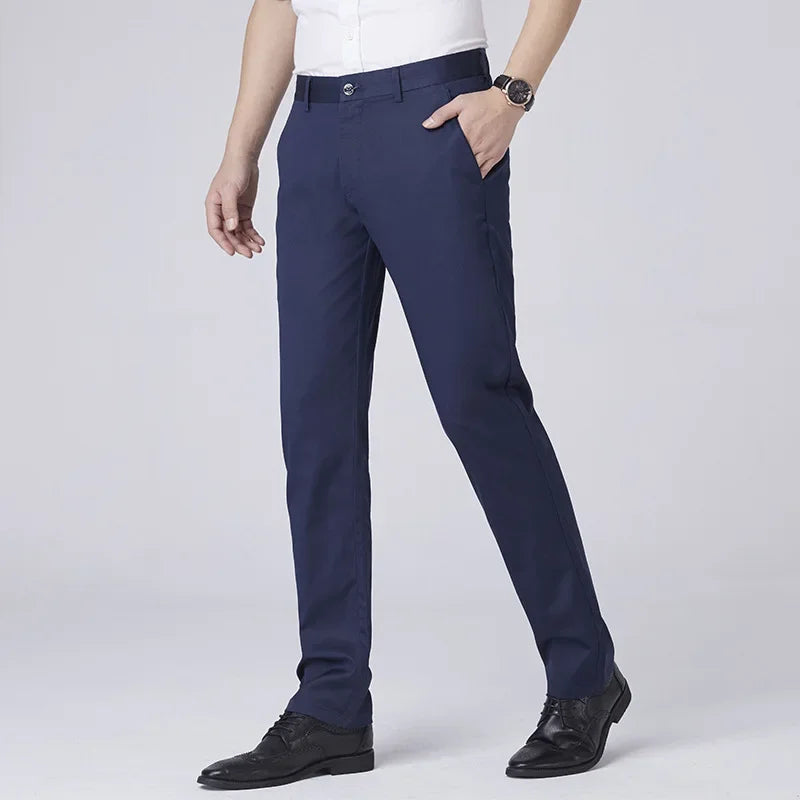 Summer Men's Casual Trousers Size Thin Pants for Male Straight Tube Slim Fit Solid Color Trouser